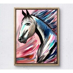 WS original running horse painting 14X11 canvas acrylic abstract modern wall art